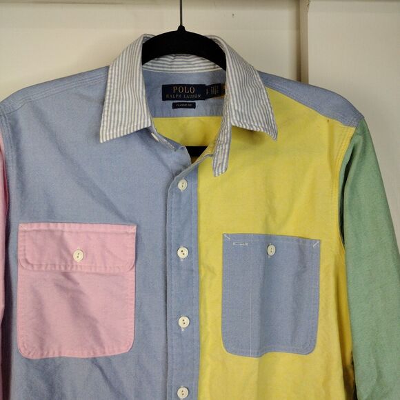 Polo Ralph Lauren Shirt Mens Size S Classic Fit Oxford Fun Colorblock Pastel - Picture 2 of 8